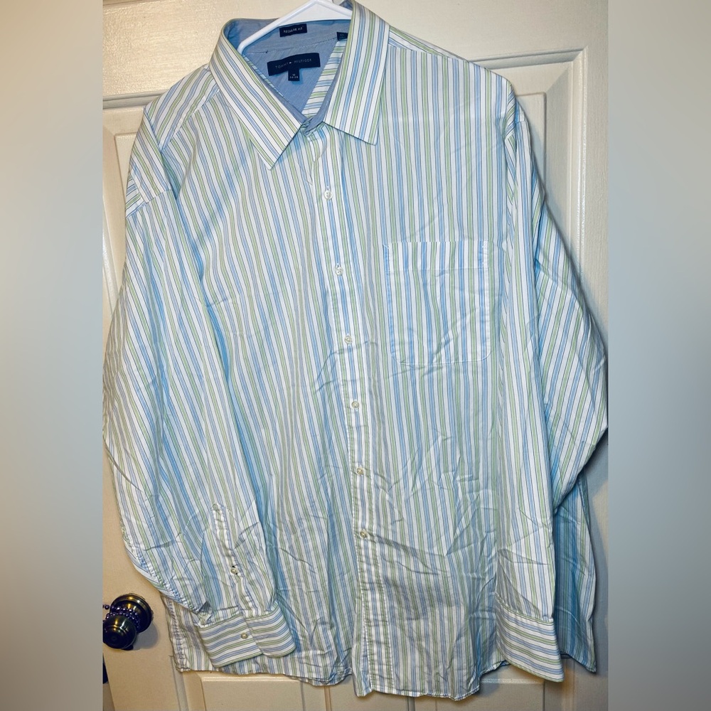 Mens Tommy Hilfiger 100%‎ Cotton Long Sleeve Striped Print Casual Shirt 34-35